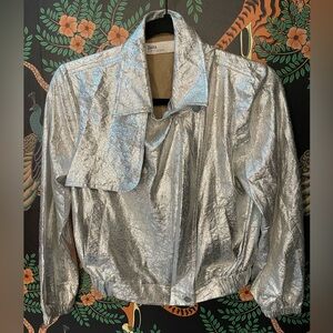 NWOT Zara Shimmering Silver Bomber Jacket